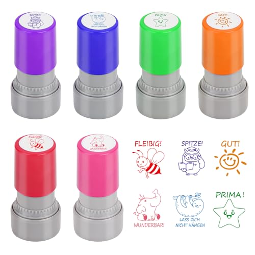 Lehrerstempel Set 6 Stück Motivationsstempel Selbstfärbend für Schule & Grundschule Belohnungsstempel für Kinder Hausaufgaben Lustige Stempel Smileys Lehrer Feedback Bewertung