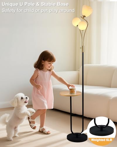 Image of Lightdot 65IN Floor Lamp with Tray Dimmable LED Floor Lamps with 3000K Bulbs Included, Unique Metal Pole Mid Century Modern Tall Standing Lamp for Living Room /Bedroom /Sofa Beside /Corner Decor