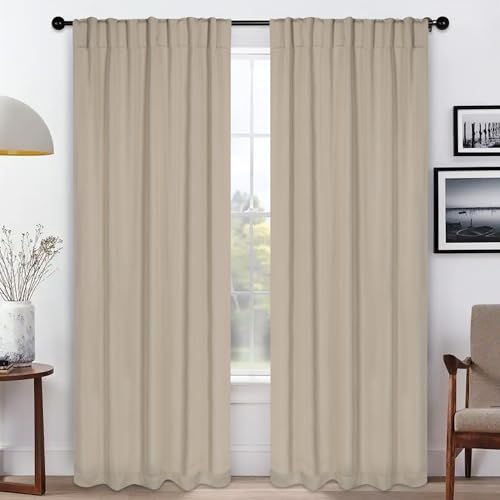 Superior Blackout Curtains, Room Darkening, Bedroom, Drapes, Kitchen, Living Room Window Accents, Sun Blocking, Thermal, 2 Pack, Solid Blackout Back Tab Curtains, Set of 2, 52" x 108", Ivory