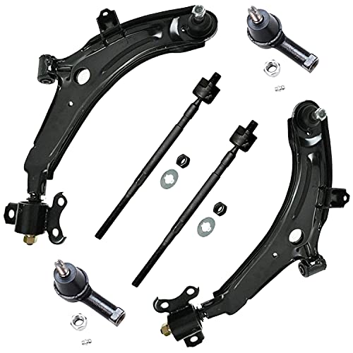Image of Detroit Axle - 6pc Front End Control Arms Kit for 1996-2000 Hyundai Elantra, 1997-2001 Tiburon, 2 Lower Control Arms w /Ball Joints 4 Inner & Outer Tie Rod End Links 1998 1999 Replacement