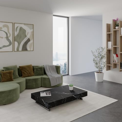 VE.CA - Milton - Mesa transformable ahorraespacio - Mecanismo de elevación con Ajuste de Altura - Ideal como Mesa de Centro, Mesa de Comedor - Mármol Negro