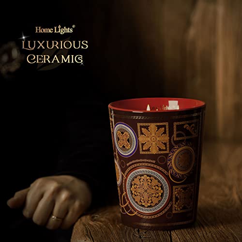 Homelights Scented Candle In Decorative Ceramic Jar Large 32Oz - Beautiful Designs, Black Pomegranate Scents, 3 Cotton Wicks, Smokeless Soy Wax, Burns 110 Hours. Ideal For Bedroom, Kitchen, Bath #TOP1