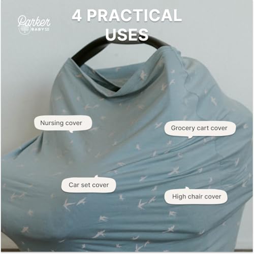 Image of Parker Baby 4 in 1 Car Seat Cover for Girls and Boys - Stretchy Carseat Canopy, Nursing Cover, Grocery Cart Cover, High Chair Cover - inchDove inch