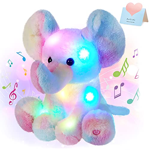 Image of Glow Guards 12'' Musical Light up Rainbow Elephant Stuffed Animal,LED Singing Soft Wildlife Animal Plush Toy with Night Lights&Lullaby,Birthday Children's Day Hoilday Gift for Toddler Kids