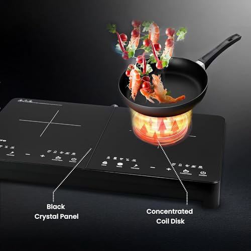 Image of 2200W Induction Cooktop | Double Burner Touch Control Digital Display | Waterproof Black Crystal Panel | Auto Shut Off with Child Lock | Induction For Cooking Boiling Frying