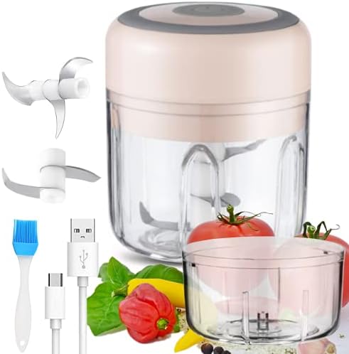 Electric Mini Garlic Chopper, Portable Cordless Mini Food Processor, USB Charging Mini Food Chopper with Brush,for Nuts Chili Onion Minced Meat and Spices(250ml+100ml) 2 41ySQDnwMHS. AC