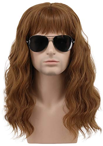 karlery California 70s 80s Rocker Wig Men Women Long Curly Brown Halloween Costume Anime Wig