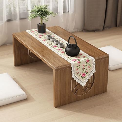 Japanese Folding Coffee Table Foldable Low Coffee Tables Bamboo Floor Table Desk for Sitting on The Floor No Assembly Portable Living Coffee Table (31.5Inch)