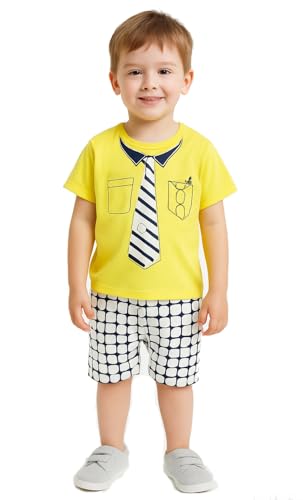Image of Bold N Elegant Unisex Kid Cotton Solid Playful Happy Face Print Half Sleeve T-Shirt & Denim Shorts Summer Clothing Set