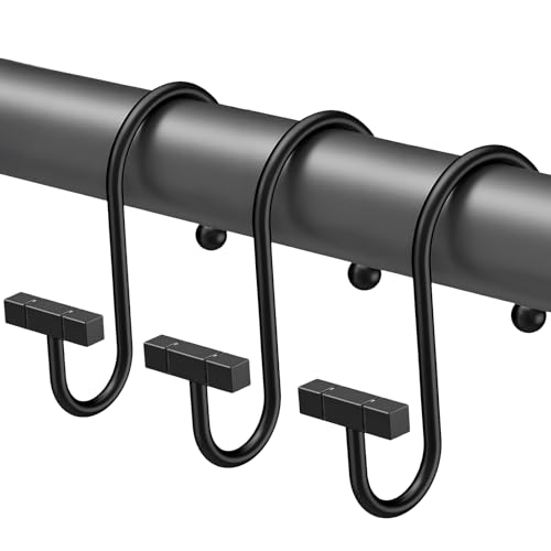 Black Shower Curtain Hooks Rings,Rust Proof Shower Curtain Rings for Bathroom,T-bar Metal Decorative Shower Hooks,12PCS Shower Hooks for Shower Curtain