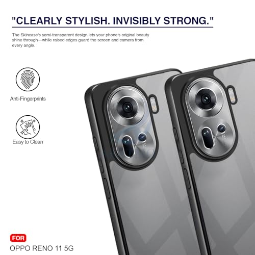 Image of AESTMO Oppo Reno 11 5G Back Cover | 360 Protection | Crystal Clear Hard Back Transparent | Bumper Case for Oppo Reno 11 (PC & TPU, Black Bumper)