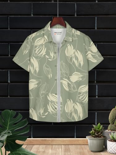 Image of HELLCAT Yellow, Olive Trendy Regular Fit Printed Causal Shirt for Boys - Pack of 2