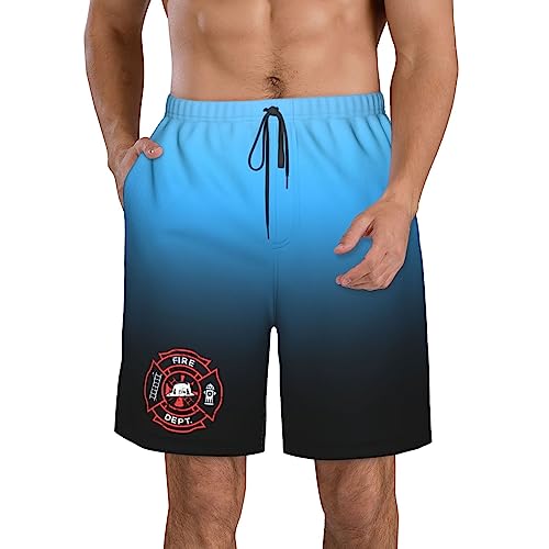 Distressed Firefighter Men's Board Shorts Beach Shorts Quick Dry Swim Shorts Swimsuit Trunks,Large White
