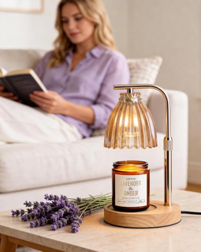 Image of AOOVOO Lavender Amber Wickless Candle - Candle for Warmer Lamp | with 10ml Essential Oil for Custom Aroma, Flameless Non-Toxic Soy Scented
