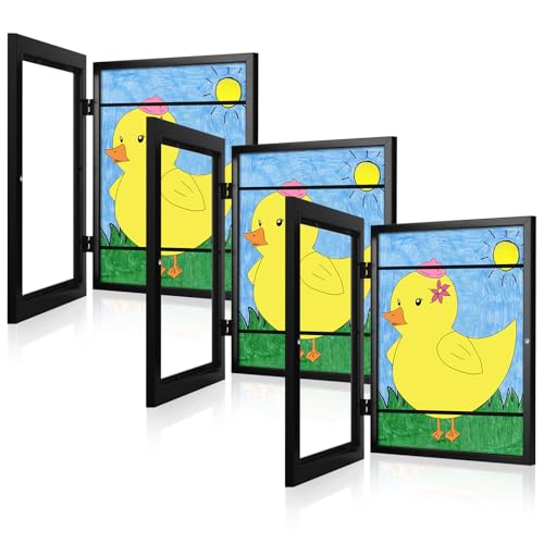 [3-Pack] Kids Art Frames, 8.5x11 Front Opening Kids Artwork Frames Changeable, Black Artwork Display Storage Frame for Wall, Holds 50 Pcs, for 3D Picture, Crafts, Hanging Art, Portfolio