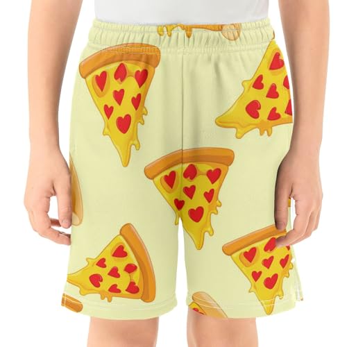 J JOYSAY Heart Pizza Slice Yellow Boys Athletic Shorts Kids Youth Casual Shotrs with Pockets Elastic Waistband2