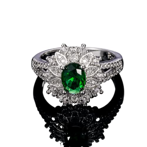 925 silver Super Flash Emerald encrusted Ring Fashion Temperament Green Zircon Gem Ring Ring Ring Found Diamond Ring Found Female Jewelry Earrings