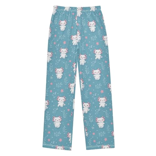 Axolotl Kawaii Blue Pattern Pajama Pants Soft PJ Bottoms Lounge Pants for Sleepwear Sport Size 6–14 Years