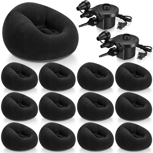 Image of Realspring 12 Pcs Inflatable Bean Bag Chair, Air Pump,Black | Electric Pump for Inflation, Foldable Blow up Chairs for Outdoor Movie Seating, Portable Sofa for Adults Camping