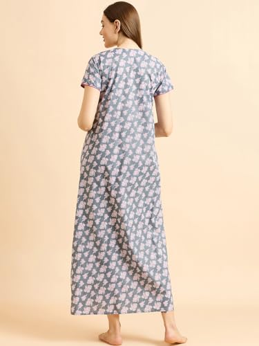 Image of Sweet Dreams Women's Cotton Maxi Night Dress (OCW-3586 Grey 2 XL)