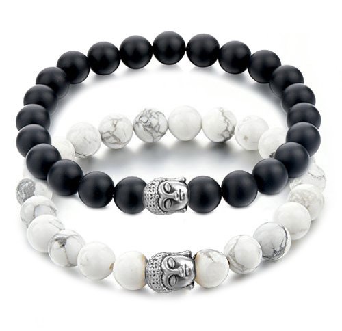 YouBella Fashion Jewellery Natural Healing Stones Divine Black and White Beads Daily Fancy Stylish Couple Bracelet for Men/Women/Boys/Girls