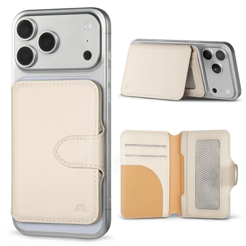 MEFON for MagSafe Wallet, Magnetic Phone Wallet RFID Blocking, Slim 5-8 Card Holder with Cash Slot & Clear ID Window, Minimalist Mag Safe Wallets for iPhone 17/16/15/14/13/12 Series, Oatmeal Beige