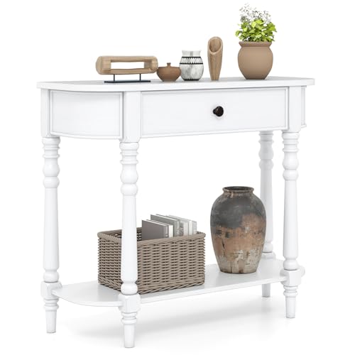 Giantex 2-Tier Narrow Console Table, 36" White Entryway Table with