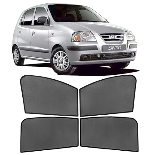 Image of AutoStory Custom Fit Black Mesh Car Sunshade for Santro Xing 2003-2018 | UV & Heat Protection Car Window Curtains | Privacy Car Sun Shade | Breathable Vehicle Specific Side Window Shades