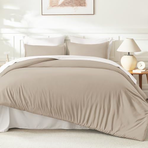 Image of Litanika Khaki Comforter Set Queen Size, 3 Pieces Solid Bedding Comforter Set, All Season Down Alternative Bed Set (90x90In Comforter & 2 Pillowcases)