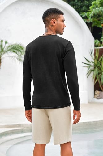 Mens Distressed Henley Shirts Front Placket Retro Long Sleeve Tee Shirts Casual Button Down Washed T-Shirts for Men3