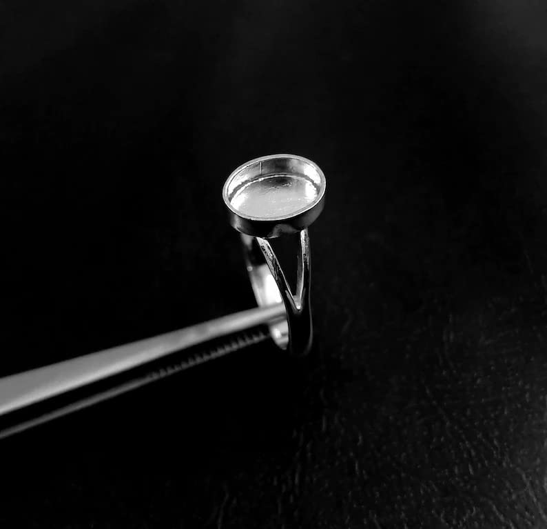 Miniatura 6 de 925 Sterling Silver Oval Shape Ring Bezel Blank Setting DIY With Split Band, Blank Ring Base, Bezel For Resin And Gemstones Work,