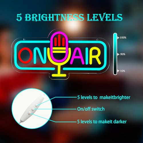 Image of ON AIR Neon Light Recording Neon Signs Wall Decor for Podcast Setup,Broadcasting Room,Radio Station,Home Studio, Gift Art for Friends,Podcaster 16.14 x 8.35 IN-USB Powered-Acryli