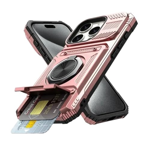 Coque antichoc rose gold avec support d'anneau rotatif magnétique pour iPhone 16 Pro au quotidien
