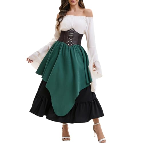 Medieval Plaid Skirt A Line Renaissance Layered Maxi Long Skirts Ren Faire High Waist Corset Tartan Gothic Dress2