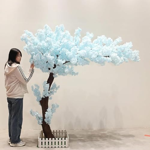 Image of LPLYAA Artificial Cherry BlossomTrees Weeping Cherry Blossom Tree Handmade Light Blue Fake Tree Indoor Outdoor Home Office Party Wedding (Size : 1.8X1.5M), 20240316