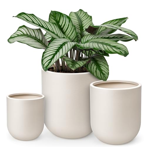 homenote Flower Pots 13/11.5/10 Inch,Large Plant Pots Indoor with Drainage,Plastic Pots for Plants,Garden Pots for Outdoor,Large Planters for Indoor Plants,Big Plastic Planter,White(3 Pcs)