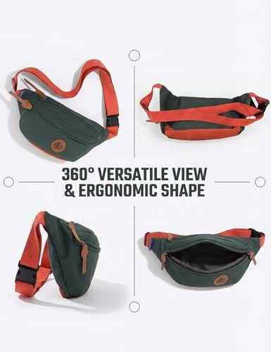 Image of Venzina Unisex Crossbody Bag, Water-Resistant Nylon Sports Waist Pack & Fanny Pack with Adjustable Strap, Large Capacity Hands-Free Bag for Running, Hiking, Travel, Gym & Everyday Carry- Green