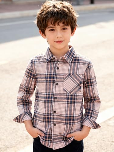 Image of Yoimira Boys Flannel Shirts Kids Long Sleeve Plaid Tops Casual Button Down Shirt Western Plaid Jacket