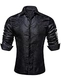 Barry.Wang Men Dress Shirts Paisley 70s Disco Shirt Button Down Silk Long Sleeve Tops for Wedding/Prom/Party/Nightclub Black