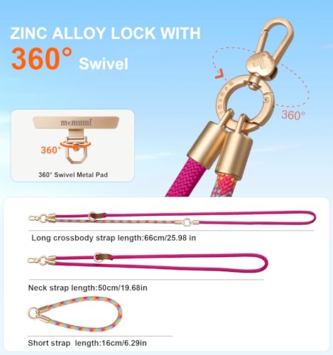 memumi 3-in-1 Handykette Universal, Verstellbares Handyband zum Umhängen mit Metallschnalle, Nylon Lanyard für Hals Handgelenk Schulter, Kompatibel mit Smartphones 4-6,9 Zoll – Rosarot