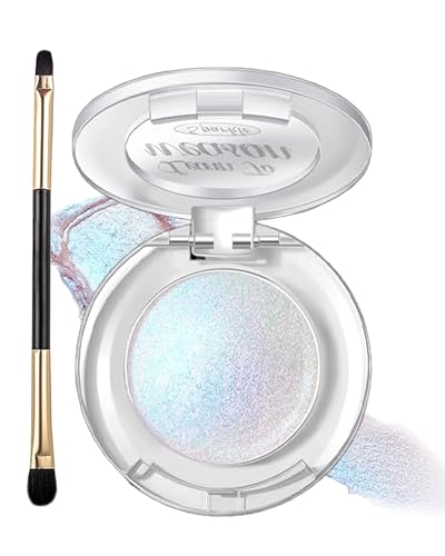 YizanYan - Holographic Chameleon Blue Glitter Eyeshadow&Highlighter Palette,Color Shift Shimmer Single Eye Shadow,Sparkle Iridescent Inner Corner Eye Highlight Brightener Face Illuminator Fairy Mermaid Makeup-04