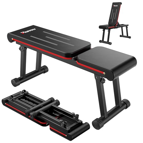 PASYOU Banco de Pesas Plano, Banco Musculaci&oacute;n Plegable con 300KG Capacidad de Carga, 6 Niveles Inclinaci&oacute;n, 2 en 1 Banco Gimnasio Doble Estructura (Modelo: PB300)