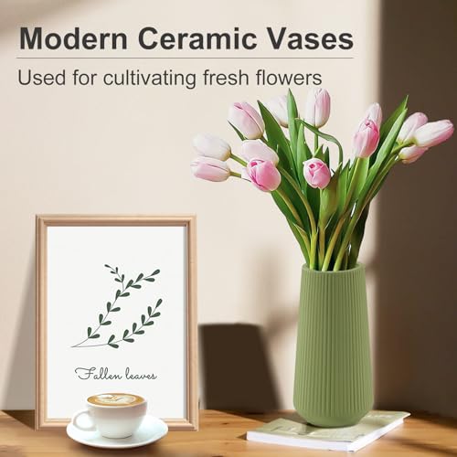 Vase en céramique vert saga XL : stabilisez vos grandes herbes de pampa
