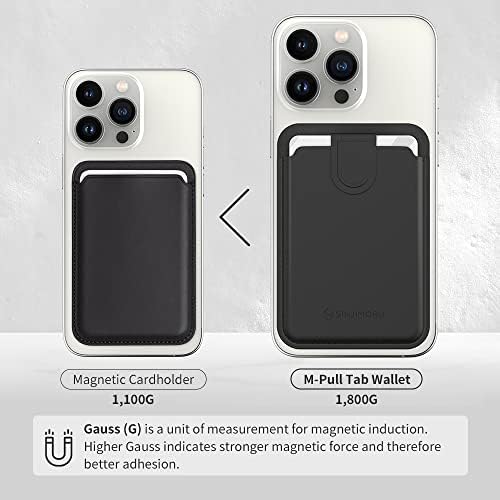 Sinjimoru Vegan Leather iPhone Wallet for MagSafe Wallet, Magnetic Accordion Wallet Card Holder for Back of Cell Phone Case for iPhone 15 14 13 12 Series. M-Pull Tab Wallet Black