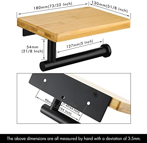 KES Black Toilet Roll Holder with Shelf for Bathroom, Stainless Steel Toilet Paper Holder with Natural Bamboo Shelf Wall Mounted, BPH220BA-BK