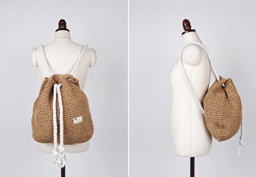 TONWHAR® Campus Fashion Straw Shoulder Bag Beach Backpack Purse3