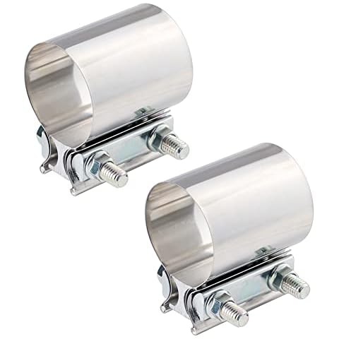 BEYGIH 2 Pack Butt Joint Exhaust Band Clamps, Exhaust Pipe Work Sleeve Preformed Stinless Steel 3 inch OD to OD Exhaust Tubing Couplings Secure Fit Connecting for Muffler Catalytic (3.0 inch) Cover