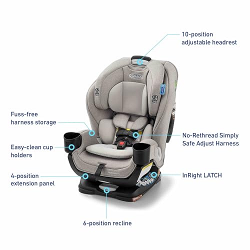 Graco Extend2Fit Convertible Baby Car Seat, Rear and Forward Facing, Adjustable Extension Panel for Extra Legroom, Ashten