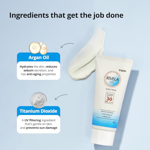 Image of Cipla Rivela Gel Spf30+ Sunscreen Gel | Non-Sticky Finish | For Normal To Oily Skin | 60Gm, 1 Count