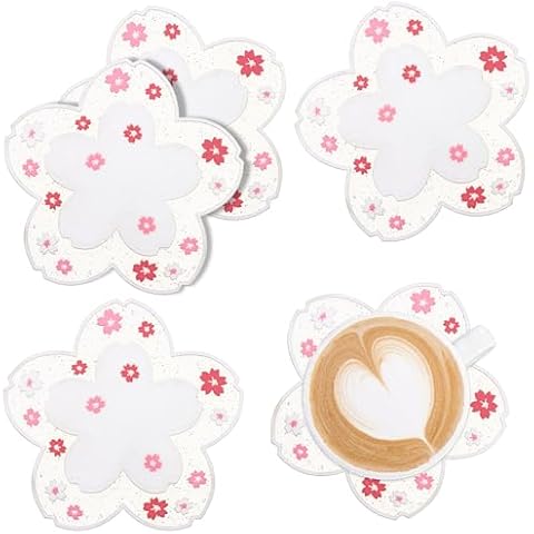 Wocoxo Coasters for Drinks, Modern Floral Pattern Silicone Coasters, Set of 4 Non-Slip Cup Mat Suitable for Kinds of Cups (Flower White) Cover